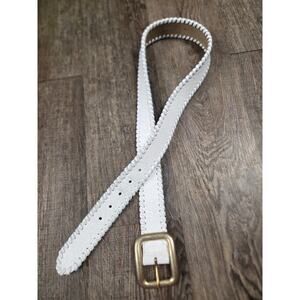 Streets Ahead Whip Stitch Belt Textured White Genuine Leather Gold Buckle Medium